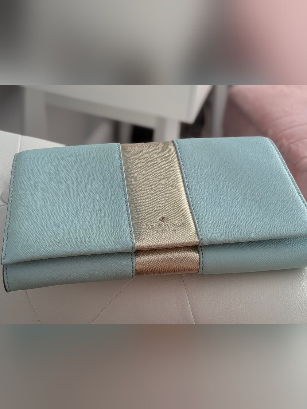 Kate Spade New York Aqua & Gold Saffiano Leather Envelope Crossbody Clutch